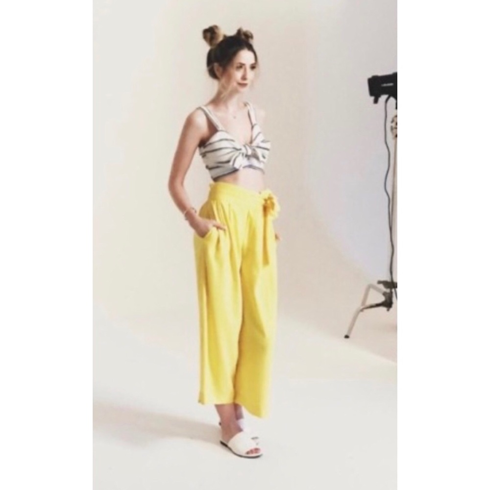 Zara Yellow Culottes Crop Pant Trouser w/ Tie